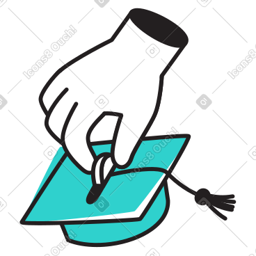Hand putting coin into money box in form of graduation cap PNG, SVG