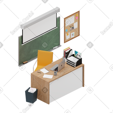 Isometric teacher's desk with blackboard PNG, SVG