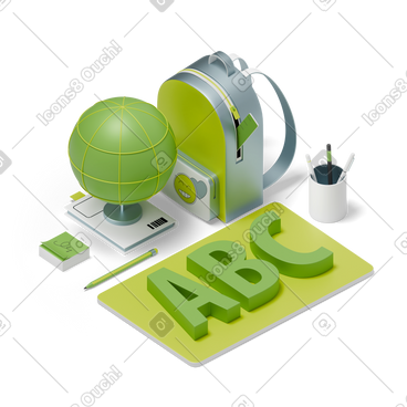 Lettering abc with backpack globe and pencils text PNG, SVG