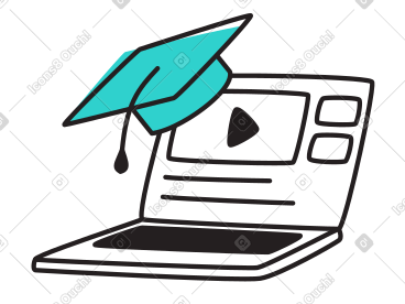 Online education with graduation cap and video lesson PNG, SVG
