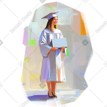 Oil painting of smiling female graduate student PNG, SVG