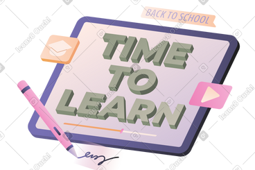Lettering Time to Learn with pencil and graduation cap sign text PNG, SVG