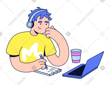 Young man studying online PNG, SVG