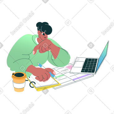 Student studying and taking notes animated illustration in GIF, Lottie (JSON), AE