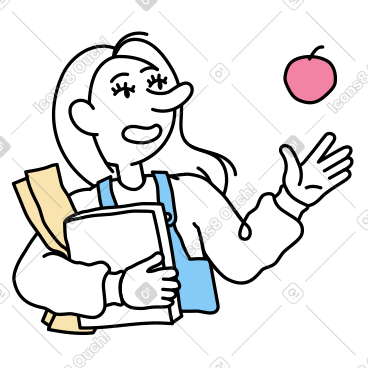 Young woman with apple carrying books PNG, SVG