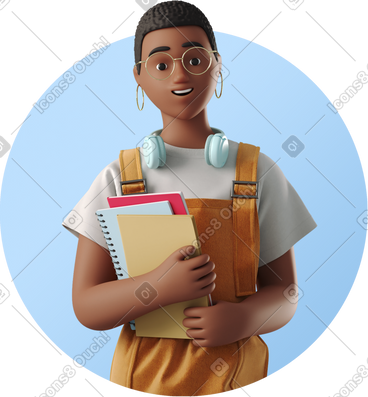 Avatar of female student with notebooks PNG, SVG