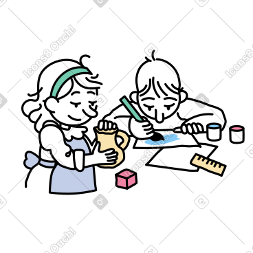 A girl and a boy at kindergarten PNG, SVG