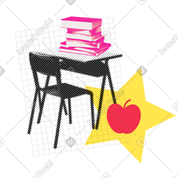 Offline classes, school desk and books  PNG, SVG