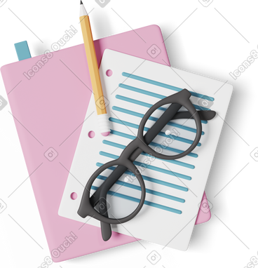 Notebook with glasses and pencil PNG, SVG