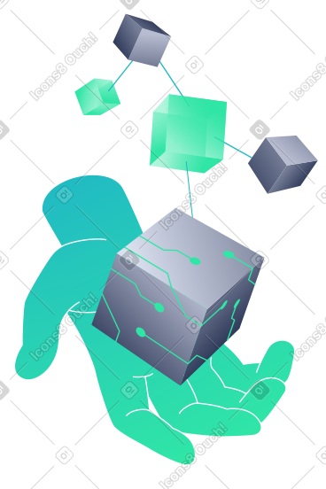 Hand holding a blockchain PNG, SVG